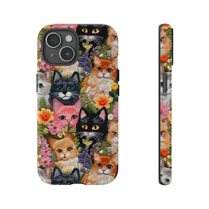 Cute Cat Phone Case Cover fit for iPhone 15 Pro Max, 14 Plus, 13, 12, 11, XR, XS & Samsung S23, S22, A54, A53, Pixel 8, 7 Cat Mom Gift Gift