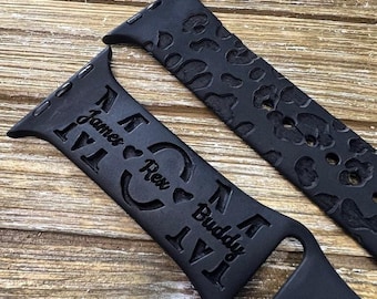 Mothers day gift black leopard print watch band for apple  mom handwritten inscription silicone engraved  38mm 40mm 41mm 42mm 44mm 45mm gift