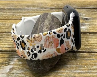 Floral watch leopard floral watch band for apple watch samsung fitbit strap black compatible 20mm 22mm 38mm 40mm 41mm 42mm 44mm 49mm gift