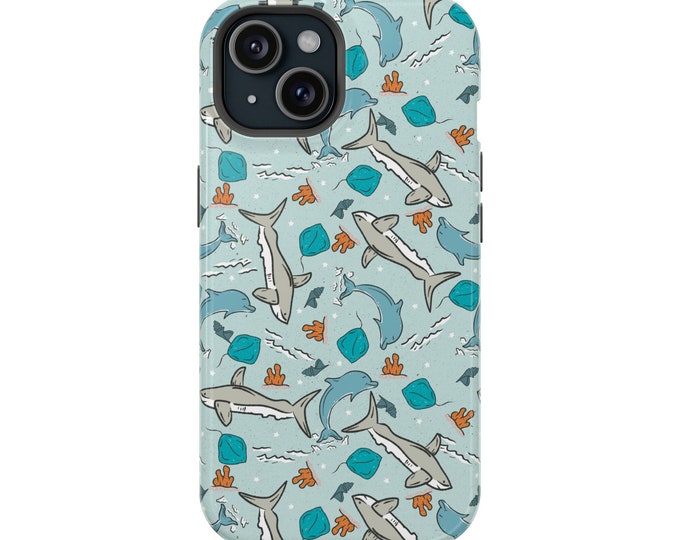Summer Sharks Phone case for iPhone MagSafe Tough Cases Phone 15, 14, 13, 12 Plus Pro Max Gift