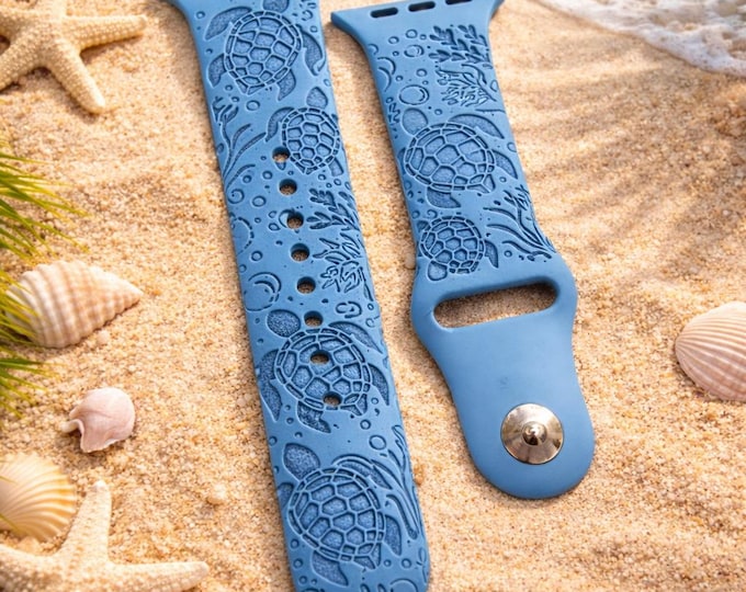 Sea turtles summer watch band for apple silicone engraved  vacation cruise   38mm 40mm 41mm 42mm 44mm 45mm gift
