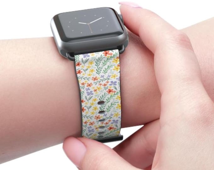 Colorful Retro Flowers Watch Band - Vegan Leather Groovy Floral Fusion Apple Watch Straps, Retro Floral Pattern Bands, Flower Design