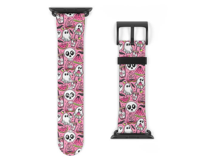 Cute Halloween Apple Watch Band - Spooky Pumpkin & Ghost Strap for Women, Faux Leather Fall Gift, Fits 38mm-49mm Ultra Sizes
