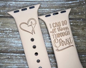 Cross watch band 38mm 40mm 42mm 44mm s/m m/l series 3,4,5,6 silicone engraved religious christian jesus bible watchband replacement gift