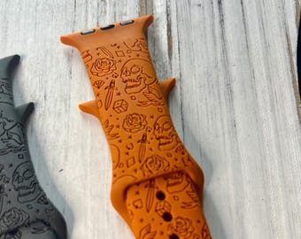 Halloween watch band for apple iwatch silicone skulls goth personalized engraved 38 40 41 42 44 45mm halloween accessory spooky band gift