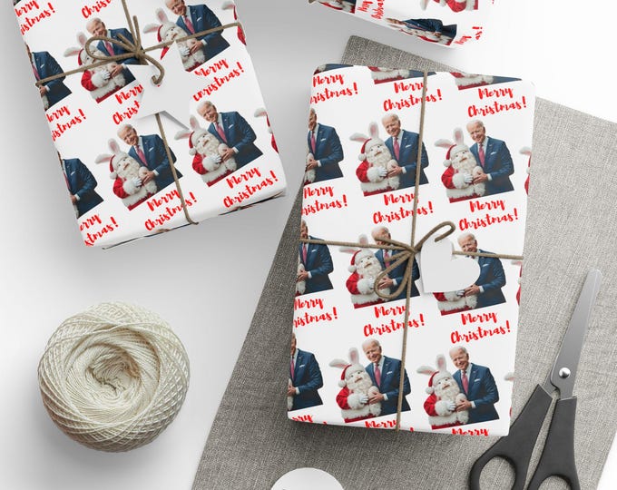 Funny Trump Christmas Paper Christmas Easter Wrapping Paper, Christmas Gift Wrap, Funny Biden Bunny Design, Gag Wrapping Paper