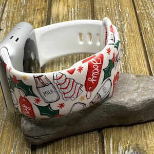 Christmas watch band for apple watch samsung silicone #24 cookies and milk  20mm 22mm 38mm 40mm 41mm 42mm 44mm 45mm gift