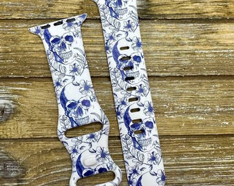 Floral skulls  watch band for apple printed tpu silicone goth patriotic gift women men guy boyfriend husband 38 44 41 42 44 45mm gift