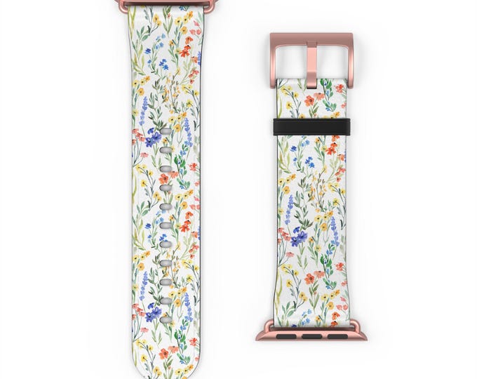 Floral Watch Band Strap for Apple, Women's Sizes 38-49, Ultra Wildflower Design, Replacement Wristband for Watches, Gift for Her