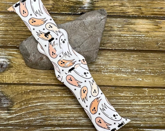 Halloween ghosts watch band for apple watch tpu printed silicone 38mm 40mm 41mm 42mm 44mm 45mm fall ghosts, ghouls spooky band gift