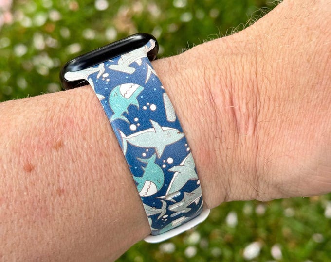 Ocean sharks watch band for apple watch samsung compatible 20mm 22mm 38/40/41mm, 42/44/45/46/49mm, series 1,2,3,4,5,6,7,8,9,10,se,se2