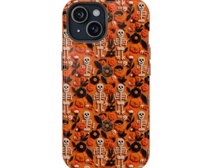 Vintage Halloween iPhone Case: Embroidered Floral Skeletons Magsafe Cover