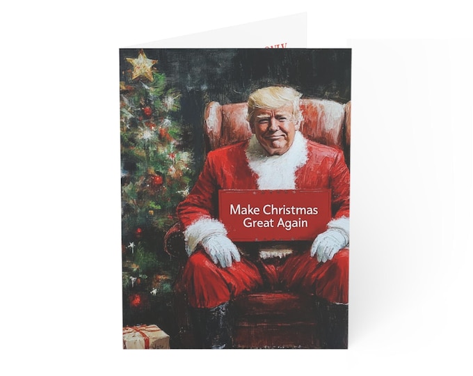 Merry Christmas America and Happy New Year Card - Santa Trump Christmas Cards | MAGA Christmas Card Set for Patriotic Holidays