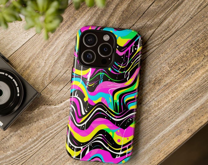 Colorful Trippy Protective Phone Case For Apple iPhone 16 15 14, Samsung Galaxy S25, Google Pixel 9 Tough Mobile Cover With Aesthetic Design