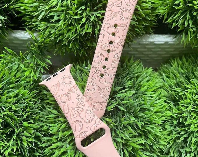 Summer fun watch band for apple watch under the sea silicone band laser engraved 38/40/41mm, 42/44/45mm, series 1,2,3,4,5,6,7,8 gift