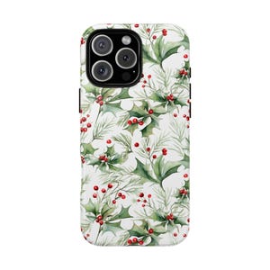 Christmas Holly Phone Case Cover for iPhone 17 16 15 Pro Max, 14 Plus, 13, Samsung S25 S24, S23, S22, A54, A53, Pixel 9 8, 7