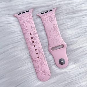 Spring Cherry Blossom Apple Watch Band  Engraved Silicone – Compatible with 38/40/41mm & 42/44/45/49mm (Series 1-9, SE) Floral Gift for Her
