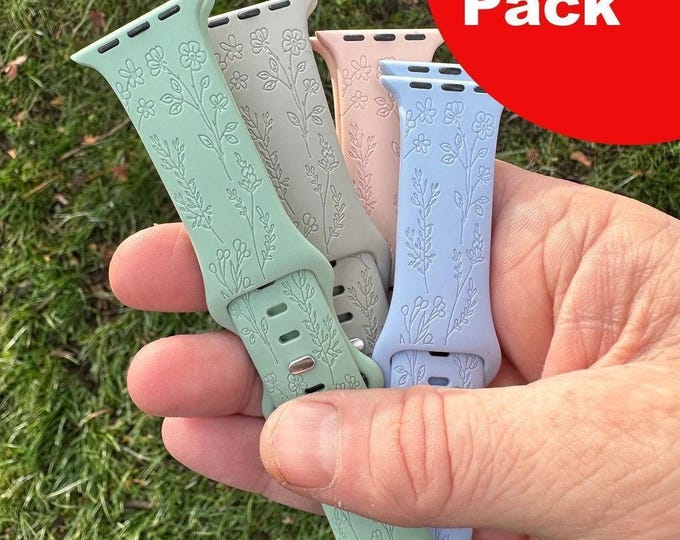 Wildflower Floral Apple Watch Bands – 4-Pack Gift Set for Women – Fits 38/40/41mm, 42/44/45mm, 49mm – Gifts for Her, Mother's Day, Birthday