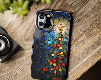 Christmas Stained Glass Phone Case | Holiday Cover for iPhone 16-11, Samsung S24-S21, Pixel 5-8 | Winter Gift Idea