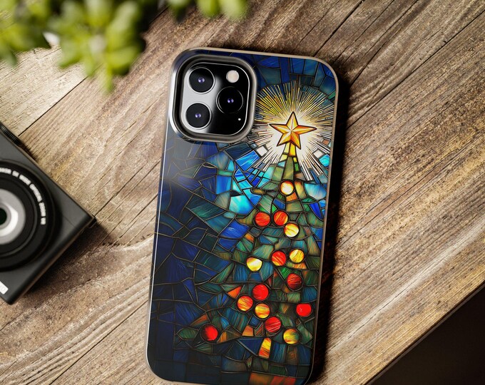 Christmas Stained Glass Phone Case | Holiday Cover for iPhone 16-11, Samsung S24-S21, Pixel 5-8 | Winter Gift Idea