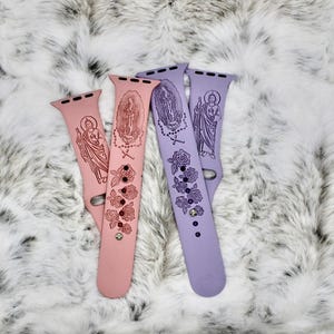Virgin mary with cross watch band compatible with apple watch iwatch band silicone watch 38/40/41 42/44/45/49 strap laser engraved jesus god