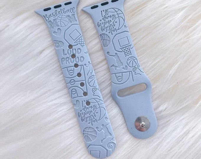 Basketball mom mama watch band for apple watch compatible 38/40/41mm, 42/44/45mm, series 1,2,3,4,5,6,7,8,9,se silicone band laser engraved