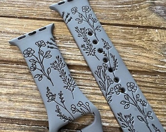 Wildflower watch band silicone laser engraved for apple  iwatch band silicone 38/40/41 42/44/45/40 strap gift