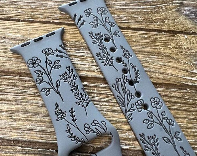 Wildflower watch band silicone laser engraved for apple  iwatch band silicone 38/40/41 42/44/45/40 strap gift