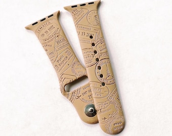 Travel-themed apple watch band | laser engraved strap with airplane design | fits series 1-10 & ultra 38mm-49mm | travel gifts for him her