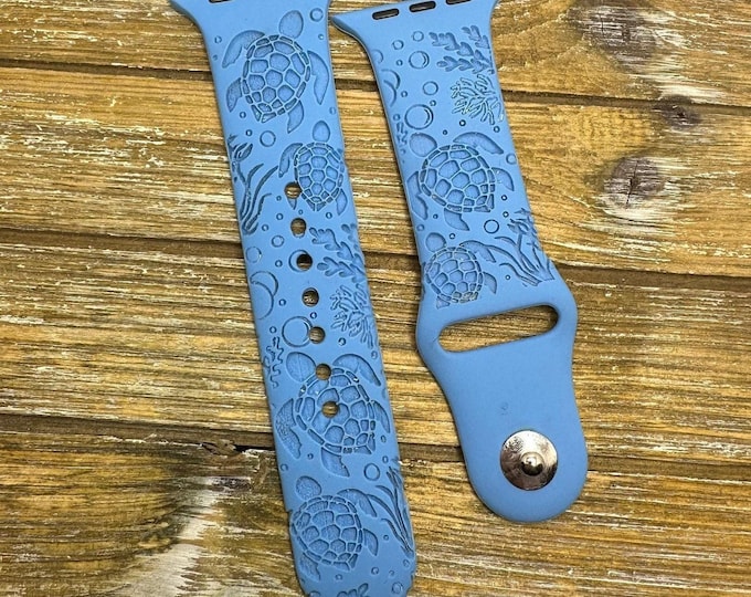 Sea turtle silicone band laser engraved, apple watch compatible 38/40/41mm, 42/44/45mm, series 1,2,3,4,5,6,7,8,9,se,se2 gift