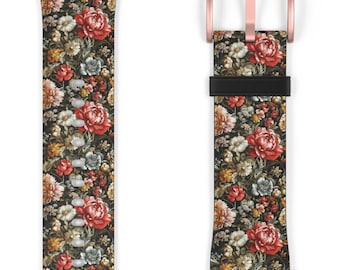 Vintage Blooms Apple Watch Band - Stylish Vegan Leather Strap for 38mm-46mm Watches"