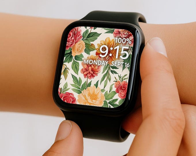 Floral Apple Watch Face, Watch Background, Women's Apple Watch Wallpaper, Instant Download Floral Spring Summer Design, Smart Watch