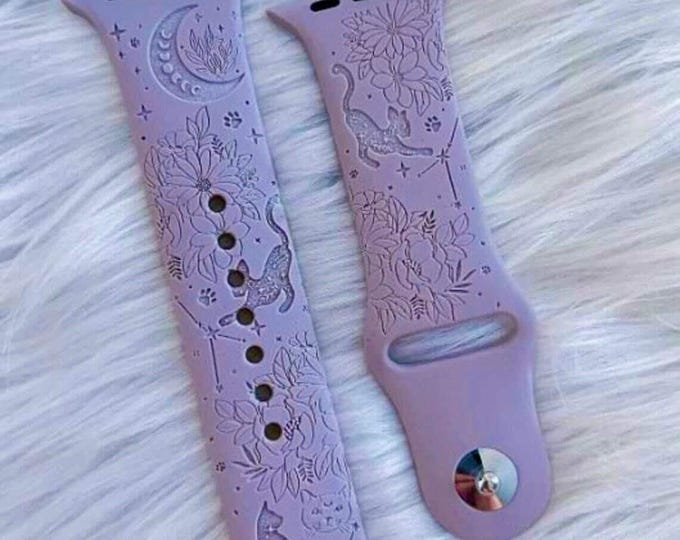 Celestial cats watch band for  apple watch 38/40/41mm, 42/44/45/49mm, series 1,2,3,4,5,6,7,8,9,10 silicone band laser engraved gifts for her