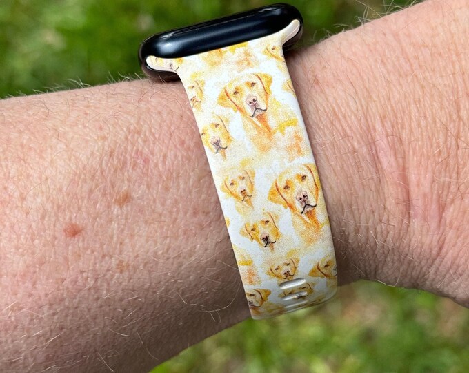 Dog watch band for apple watch samsung silicone golden flat coat dog 38/40/41mm, 42/44/45/49mm dog mom gift for her golden retriever