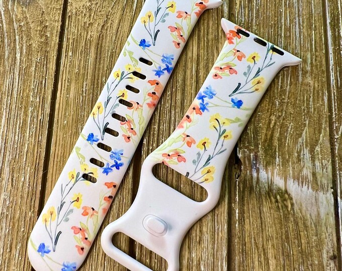 Wildflower printed watch band comp w/ apple watch iwatch band silicone watch 38/40/41 42/44/45 strap women gift