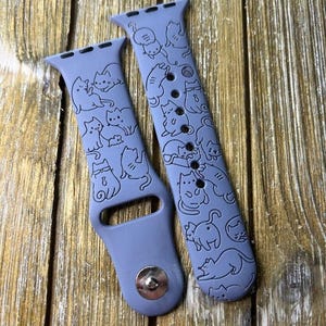 Cat watch band for apple watch women strap silicone engraved  -  38mm 40mm 41mm 42mm 44mm 45mm gift