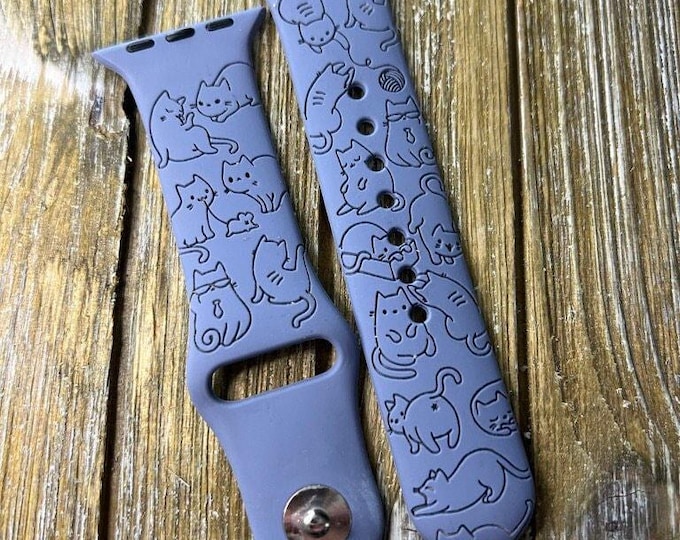 Cat watch band for apple watch women strap silicone engraved  -  38mm 40mm 41mm 42mm 44mm 45mm gift