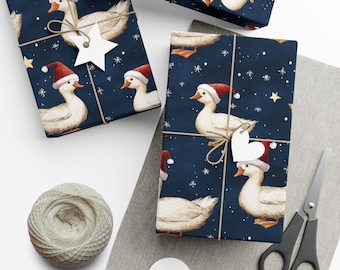Classic Christmas Wrapping Paper Silly Goose  | Funny Holiday Gift Wrap Roll | Cute Goose & Duck Christmas Paper