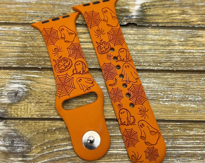Fall autumn watch band for apple watch  ghost and ghouls engraved silicone 38mm 40mm 41mm 42mm 44mm 45mm spooky band gift