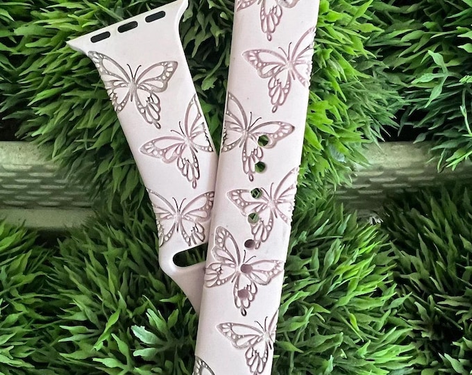 Personalized butterfly print silicone band laser engraved, apple watch compatible 38/40/41mm, 42/44/45mm, series 1,2,3,4,5,6,7,8,9,se,se2