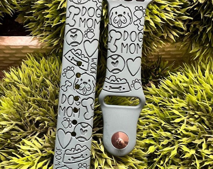 Dog mom watch band for apple watch  silicone laser engraved  dog lover gift  38/40/41mm, 42/44/45/49mm gift