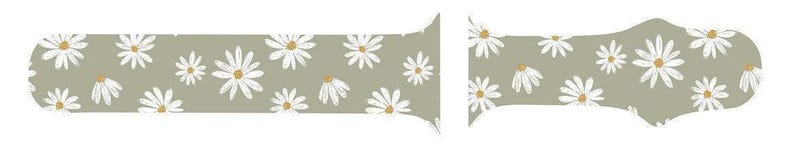 May include: A light green Apple Watch band with a white daisy pattern.