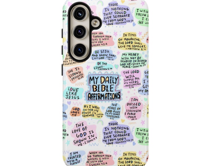 Bible Verse Affirmations Phone Case for iPhone 16 15 Pro Max 14 Plus Case 12 13 Xs 11 SE Galaxy S23 Ultra Tough Case Bible Verse Phone Case