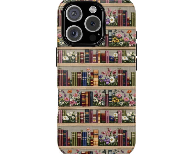 Cross Stitch bookish Flower Phone Case, Cottagecore Cover, Book Lover, Floral Aesthetic, 3d look, Gift for Her Samsaung iPhone ,Pixel Phones