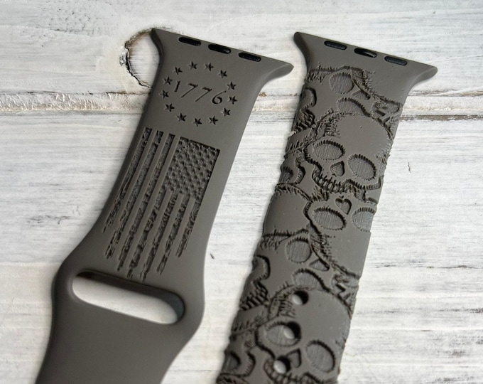 Skulls flag usa patriotic 1776 apple watch band silicone military usmc father's day gift men engraved 38 44 41 42 44 45 49mm series 1 - 9