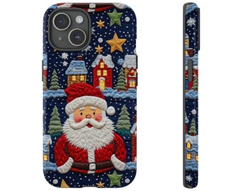 Embroidered Santa Phone Case: Winter Cottagecore Tough Case