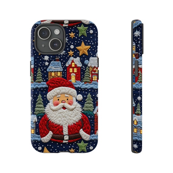 Embroidered Santa Phone Case: Winter Cottagecore Tough Case