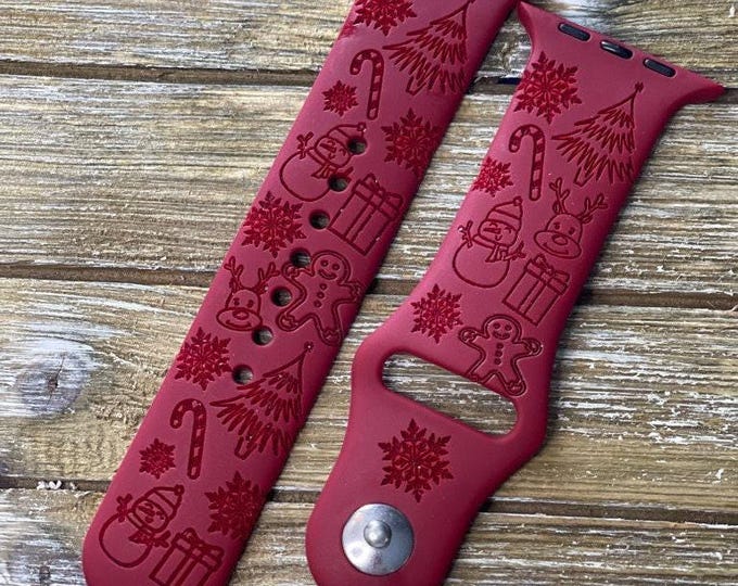 Christmas engraved band apple watch band 38mm 40mm 41mm 42mm 44mm 45mm 49mm,women men soft silicone sport strap for iwatch series ultra 9-1