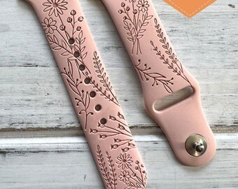 Wildflower Watch Band forh Apple Watch iWatch Band Silicone Watch 38/40/41 42/44/45/46/49 Ultra Strap Laser Engraved Christmas Gift Present