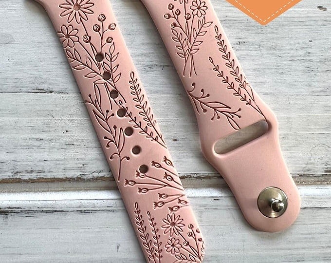 Wildflower Watch Band forh Apple Watch iWatch Band Silicone Watch 38/40/41 42/44/45/46/49 Ultra Strap Laser Engraved Christmas Gift Present
